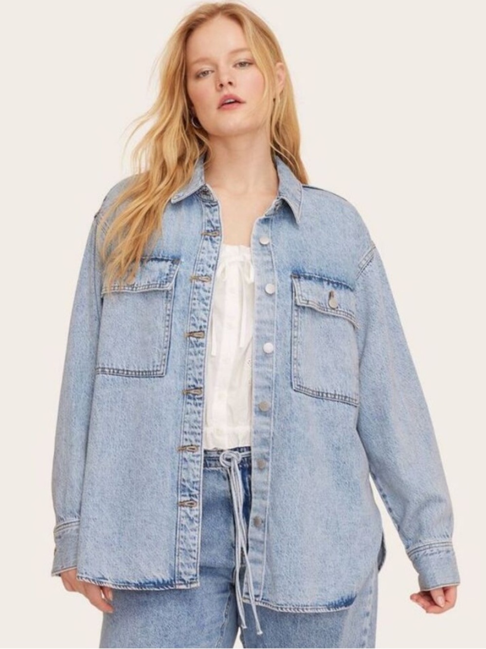 Parke x Target Medium light Wash Women's Long Sleeve Denim Shacket XL NWT - Picture 2 of 7